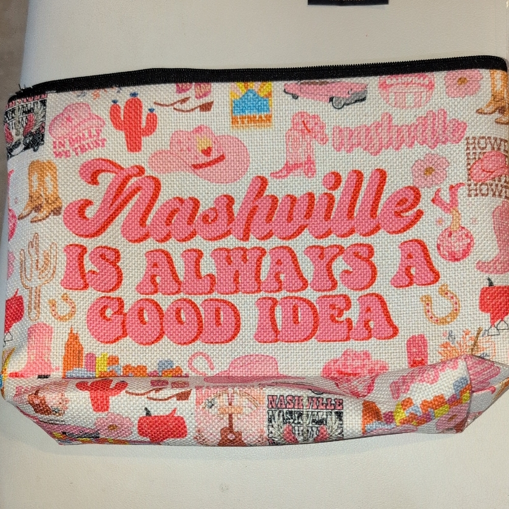 Nashville Themed Cosmetic Bag - Pink and White